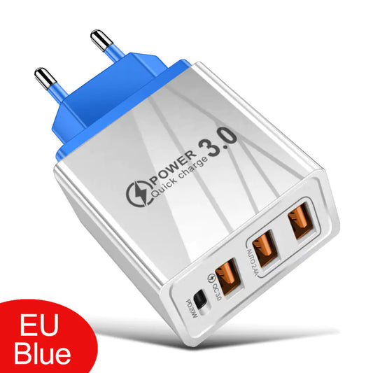 3USB+PD Type-C Mobile Phone Charger for Travel