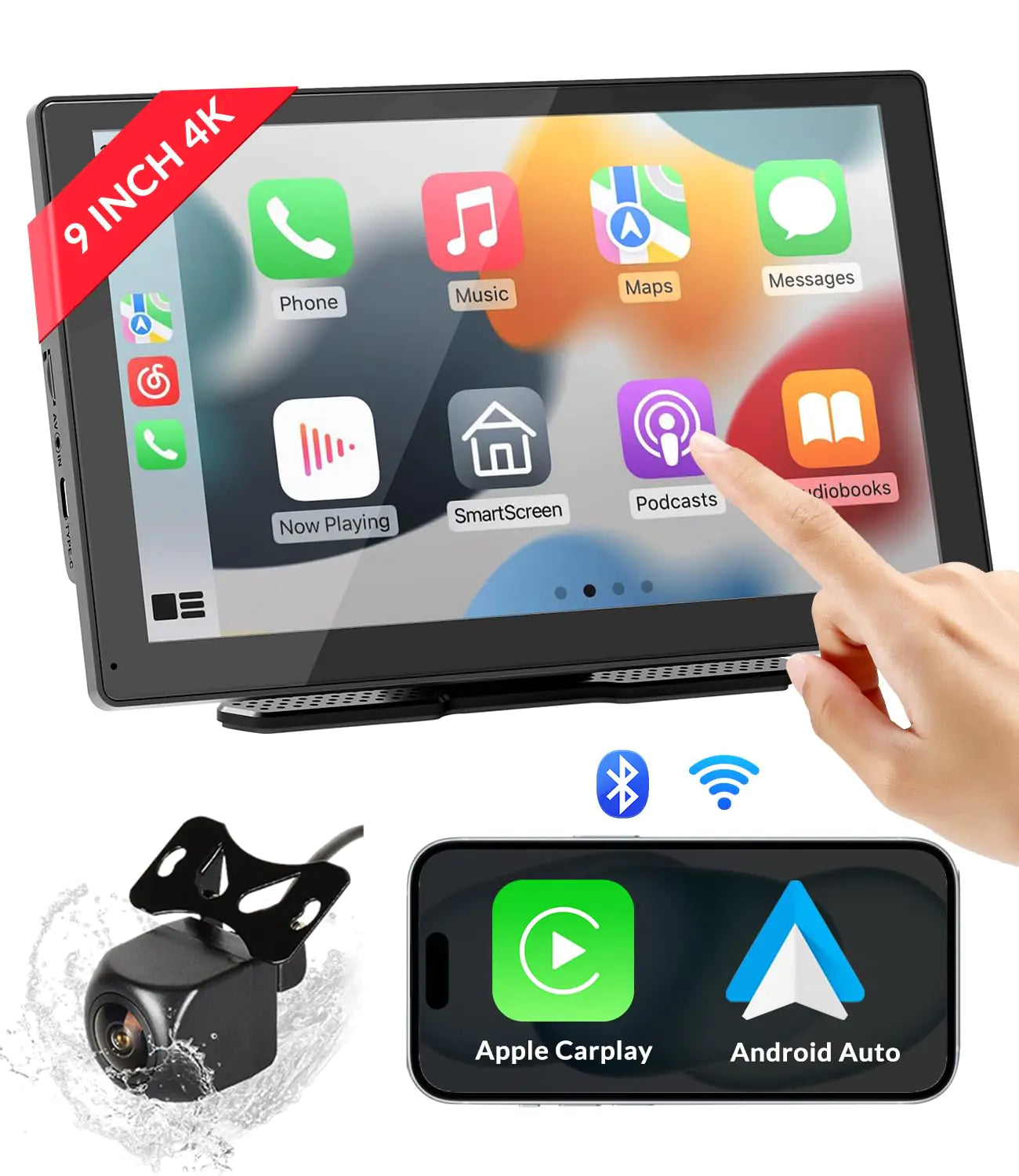 Yaseme Wireless Carplay Screen for Car 9" HD Portable Car Stereo Touch Screen CarPlay & Android Auto with 1080p Backup Camera Mirror Link FM GPS Navigation