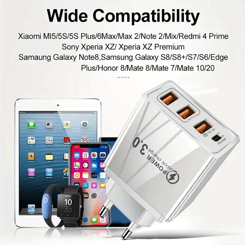 3USB+PD Type-C Mobile Phone Charger for Travel