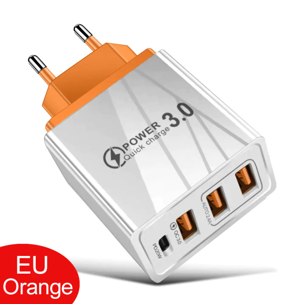 3USB+PD Type-C Mobile Phone Charger for Travel