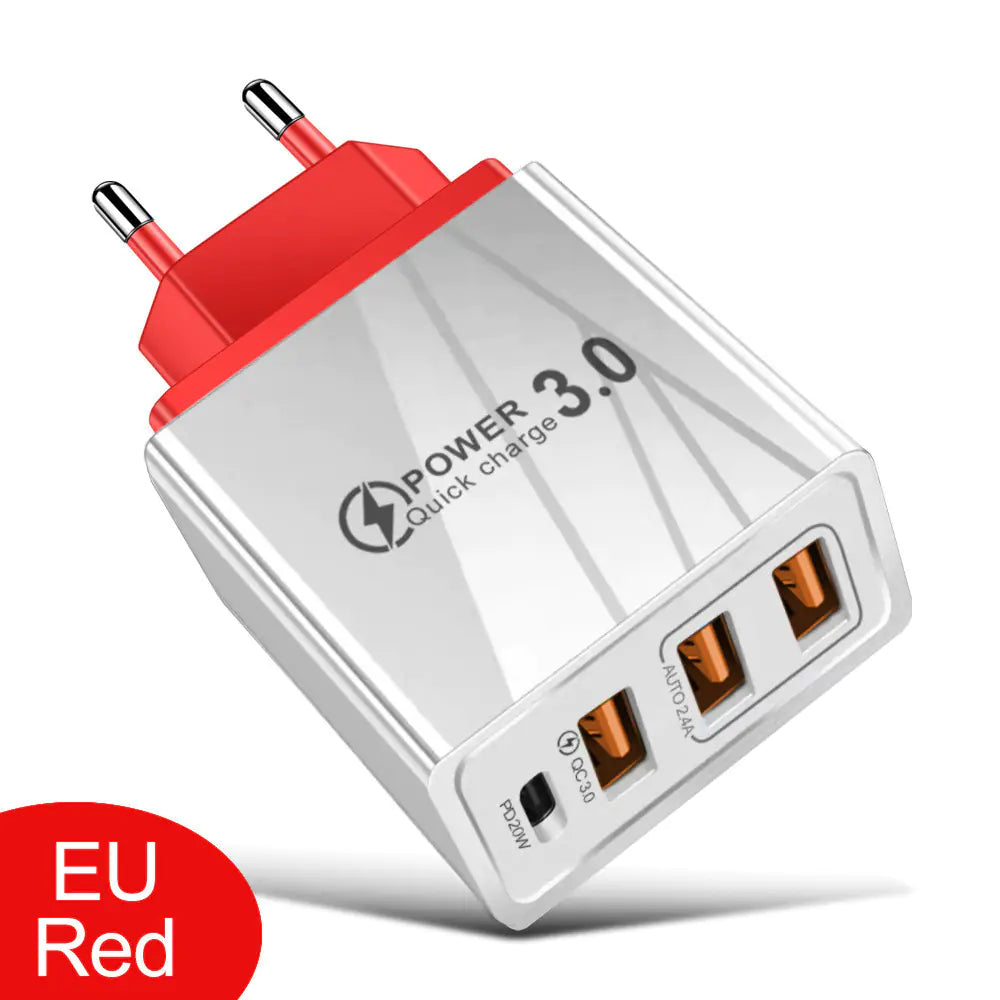 3USB+PD Type-C Mobile Phone Charger for Travel