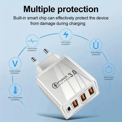 3USB+PD Type-C Mobile Phone Charger for Travel